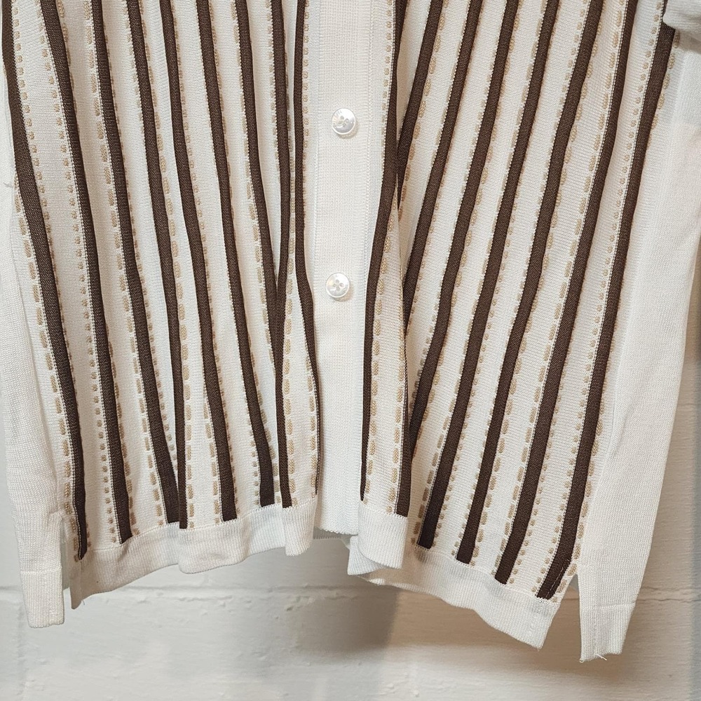 90's Edition Seven Striped Knit Button Down Short Sleeve Shirt Lightweight Brown - Picture 6 of 8